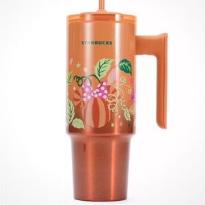 Disney Parks Starbucks Mickey & Minnie Pumpkin Fall/Halloween Tumbler With Handl